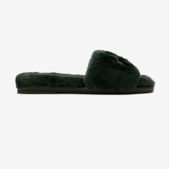 NWT Tory Burch Double T Shearling Slide Slippers - Picture 8 of 11